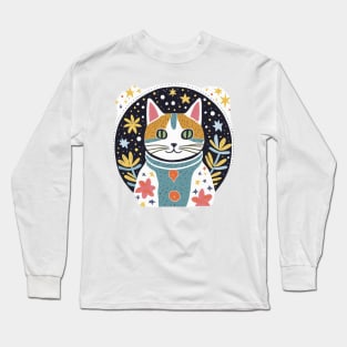 Cat Among Stars and Flowers Long Sleeve T-Shirt